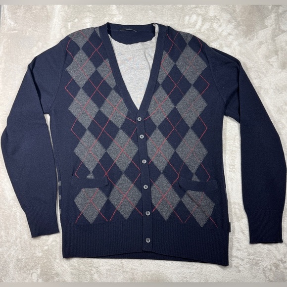 Armand Basi Men’s Wool Cashmere Blend Argyle Plaid Knit Faux Cardigan Sweater L - Picture 1 of 16